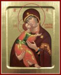 Икона Пресвятой Богородицы, Владимирская (млад. в красно-болотном, взгл. прямо) (на дереве): 125 х 160