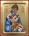 Икона Спиридона Тримифунтского, святителя (голубое облачение) (на дереве): 125 х 160